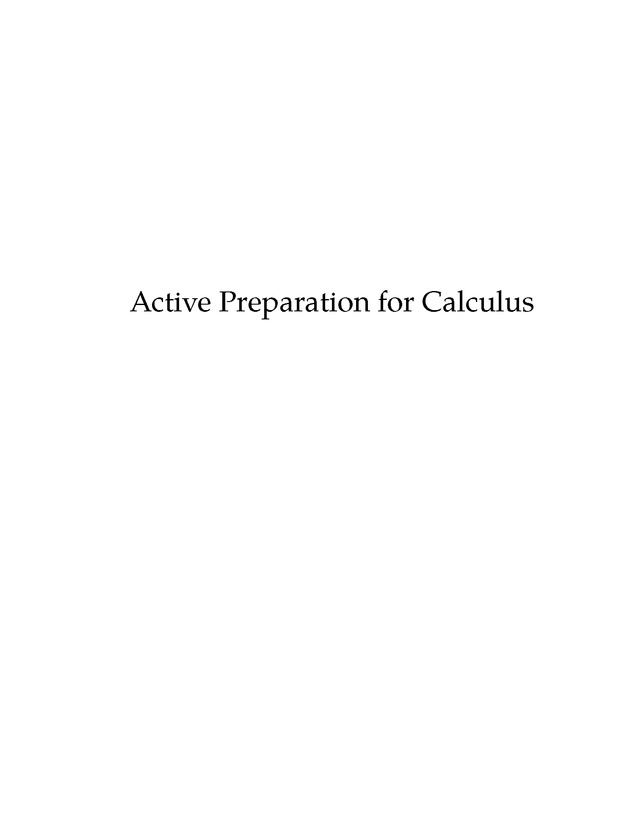 Active Preparation for Calculus - Page i